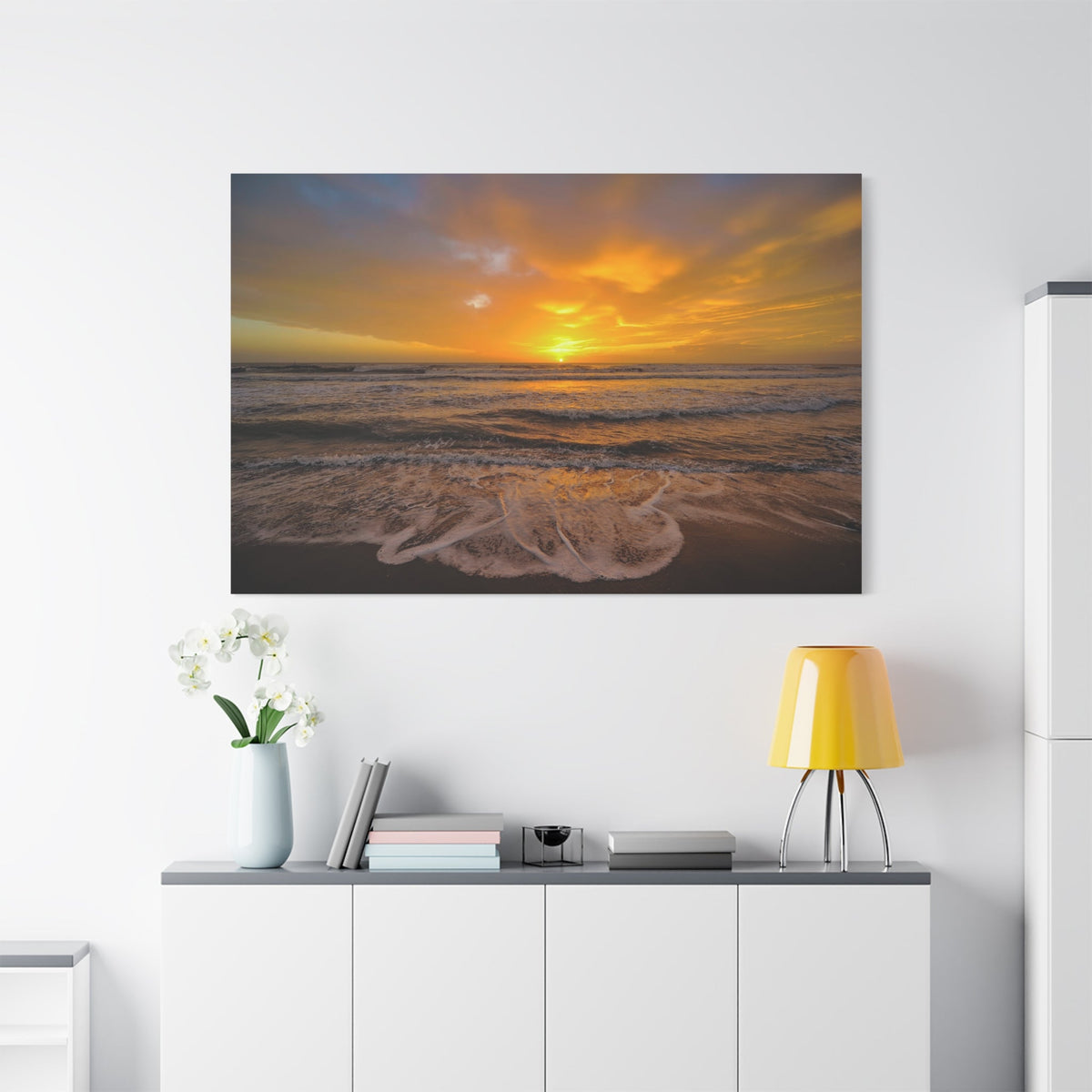 Golden Sunset Over Ocean Waves – Serene Beachscape - ART OF ROYALS