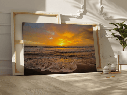 Golden Sunset Over Ocean Waves – Serene Beachscape - ART OF ROYALS