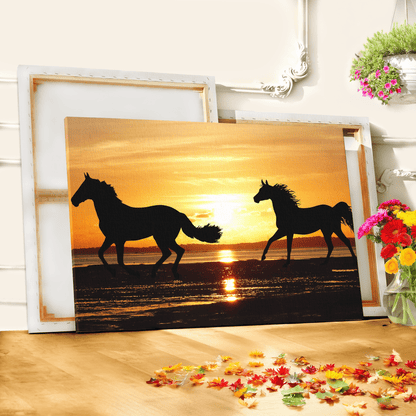 Golden Sunset Wild Horses Canvas Art – Tranquil Nature - ART OF ROYALS