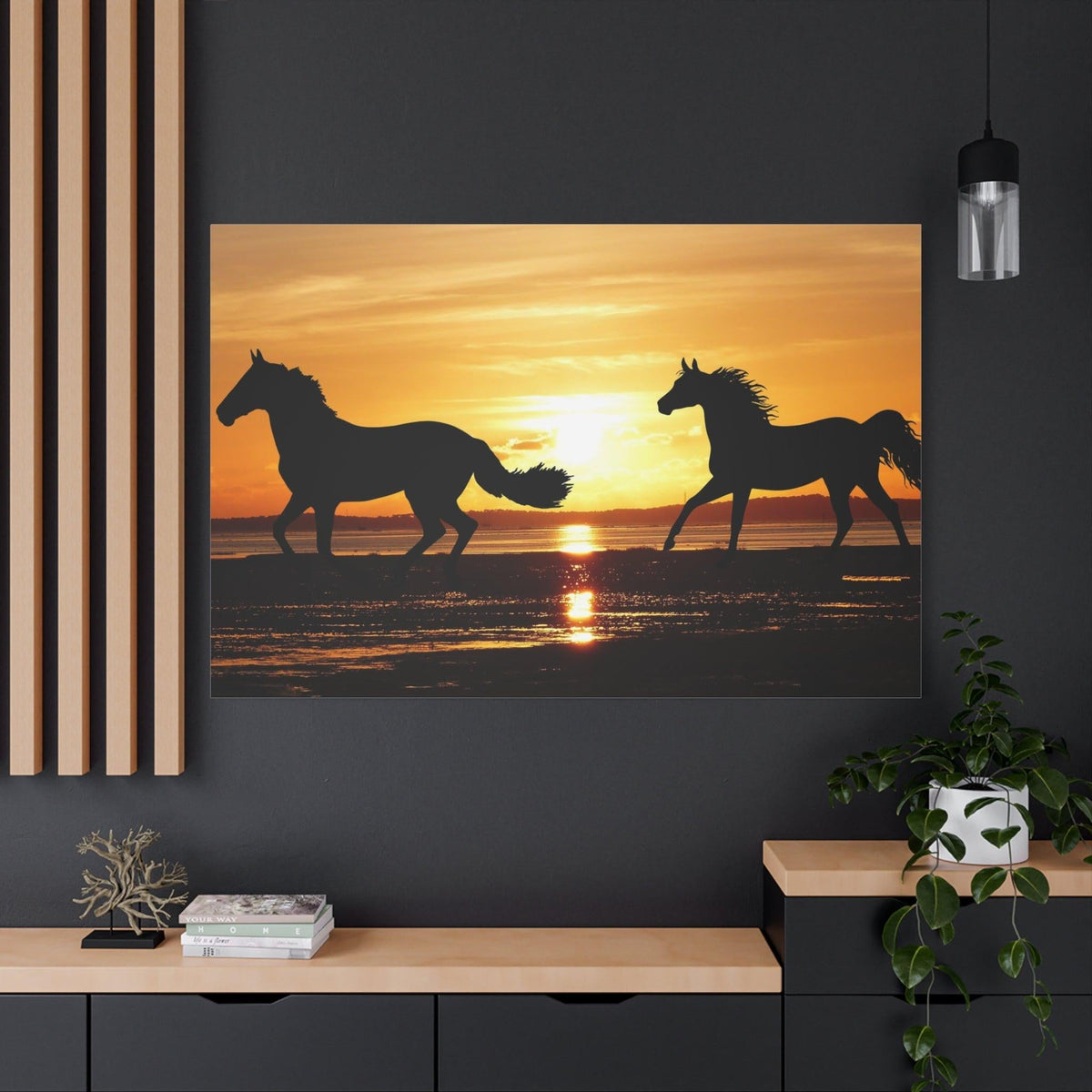Golden Sunset Wild Horses Canvas Art – Tranquil Nature - ART OF ROYALS