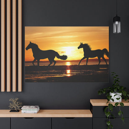 Golden Sunset Wild Horses Canvas Art – Tranquil Nature - ART OF ROYALS