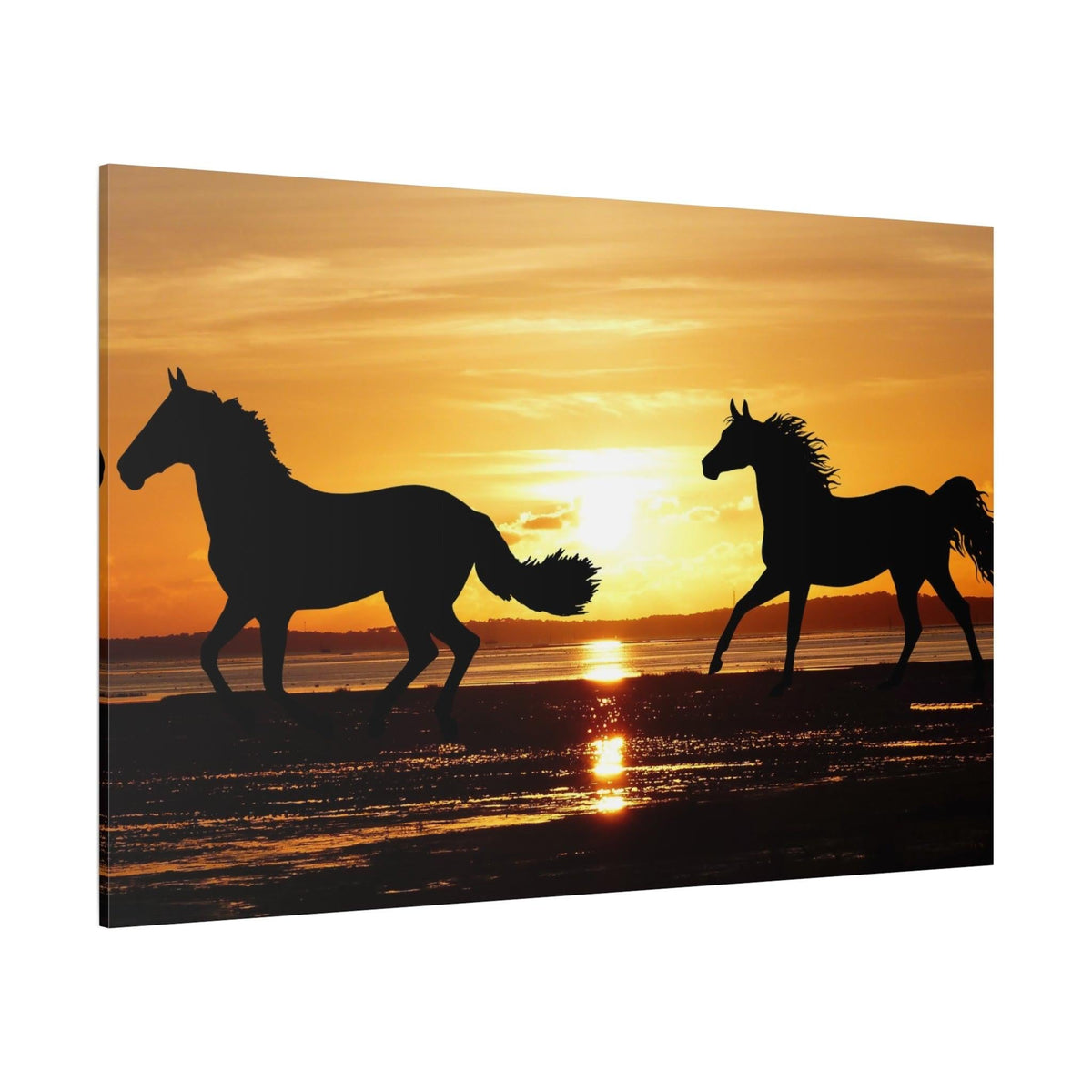 Golden Sunset Wild Horses Canvas Art – Tranquil Nature - ART OF ROYALS