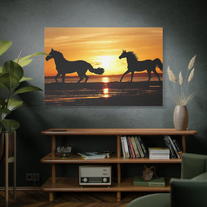 Golden Sunset Wild Horses Canvas Art – Tranquil Nature - ART OF ROYALS