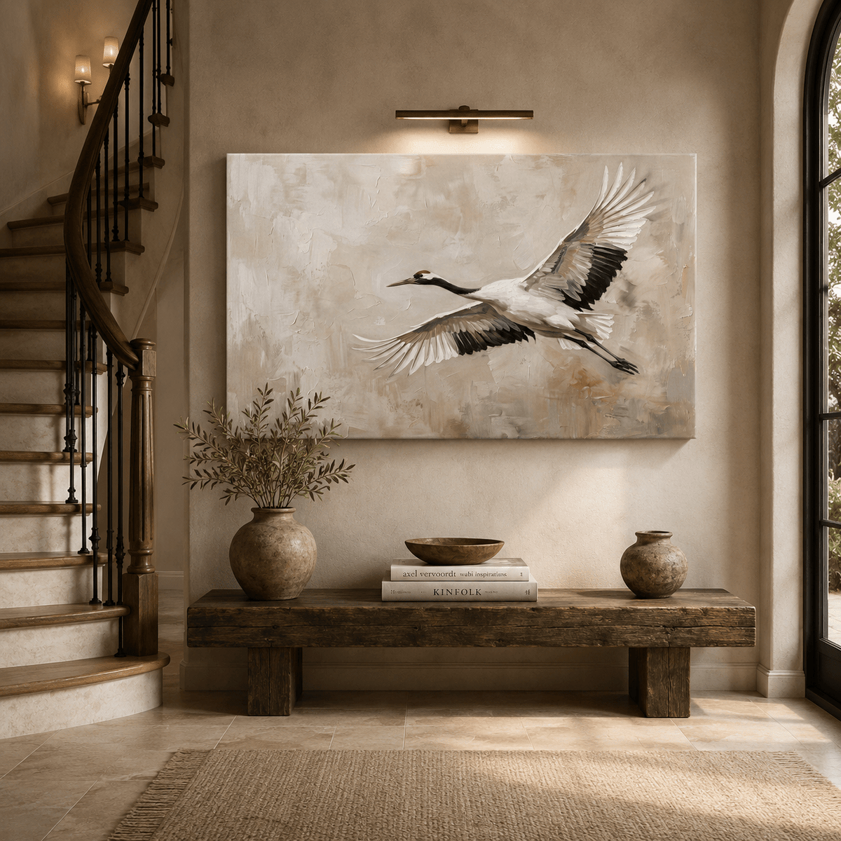 Grace in Flight Elegant Crane Bird Canvas Wall Art – Minimalist Zen Nature Decor - ART OF ROYALS