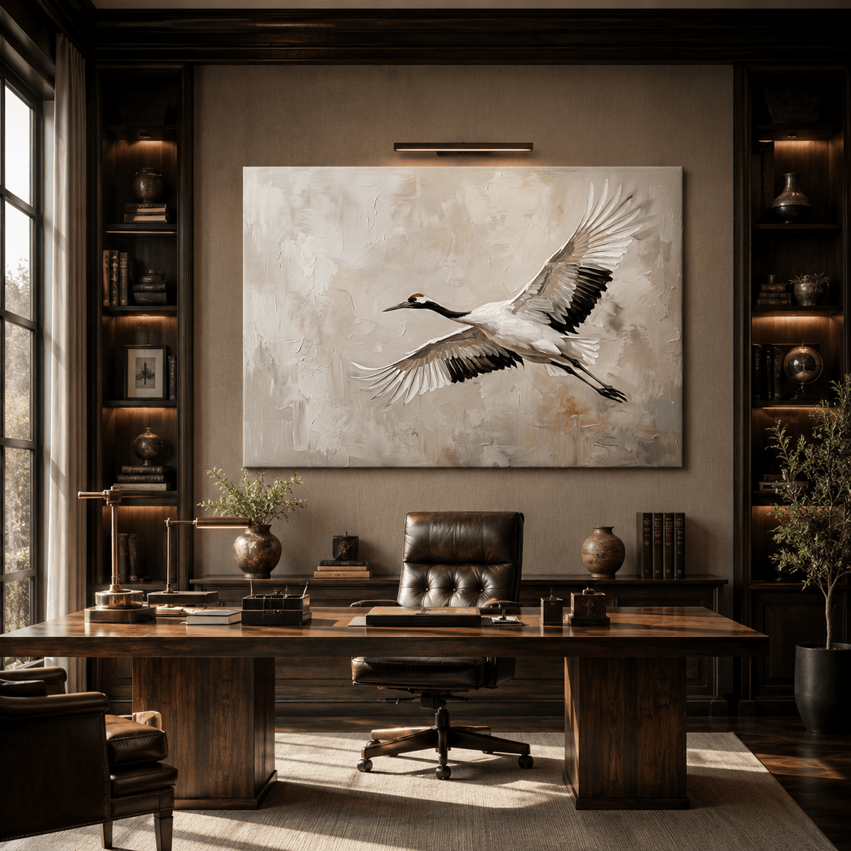 Grace in Flight Elegant Crane Bird Canvas Wall Art – Minimalist Zen Nature Decor - ART OF ROYALS