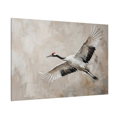 Grace in Flight Elegant Crane Bird Canvas Wall Art