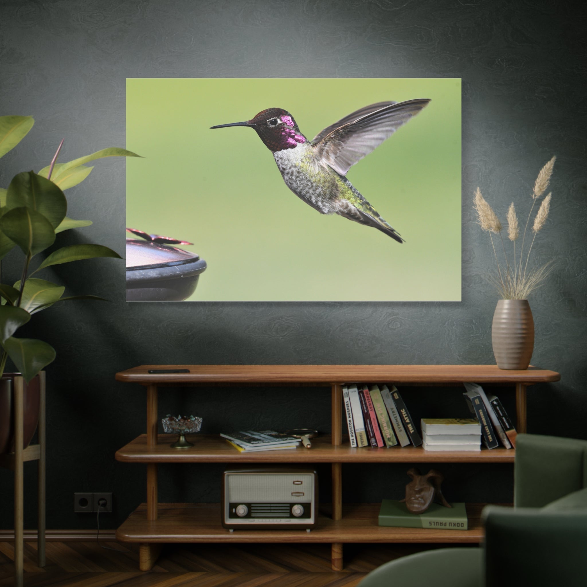 Graceful Hummingbird in Flight Canvas Wall Art Serene Wildlife Decor for Modern Interiors