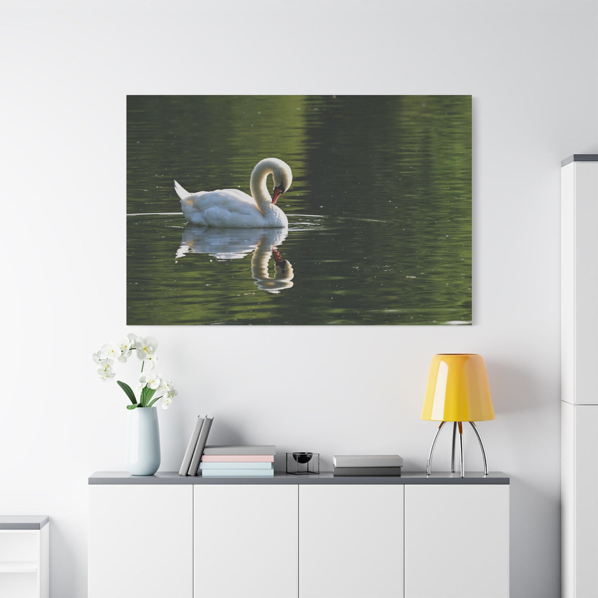 Graceful Swan Reflection Canvas Wall Art – Tranquil Elegance - ART OF ROYALS