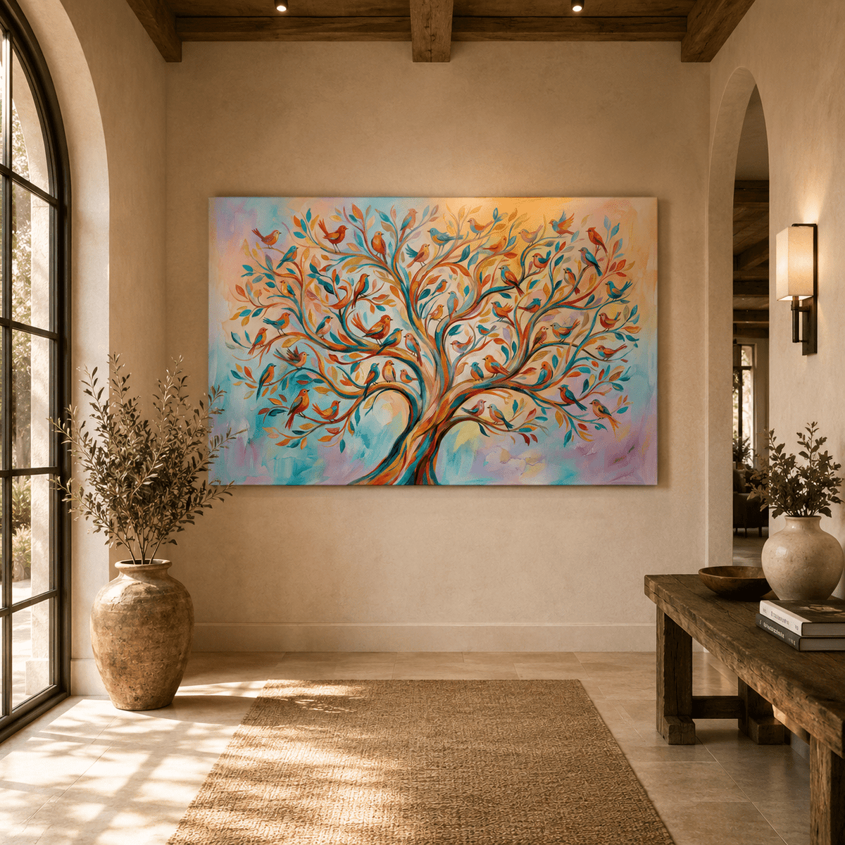 Harmony in Bloom Tree of Songbirds Canvas Wall Art – Colorful Nature Decor for Joyful Interiors - ART OF ROYALS