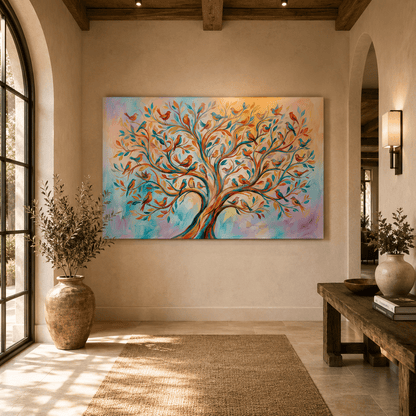 Harmony in Bloom Tree of Songbirds Canvas Wall Art – Colorful Nature Decor for Joyful Interiors - ART OF ROYALS