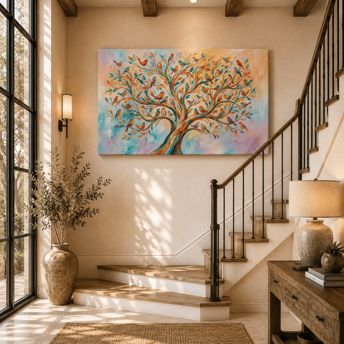 Harmony in Bloom Tree of Songbirds Canvas Wall Art – Colorful Nature Decor for Joyful Interiors - ART OF ROYALS