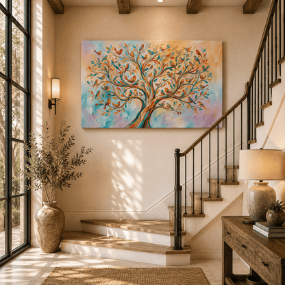 Harmony in Bloom Tree of Songbirds Canvas Wall Art – Colorful Nature Decor for Joyful Interiors - ART OF ROYALS