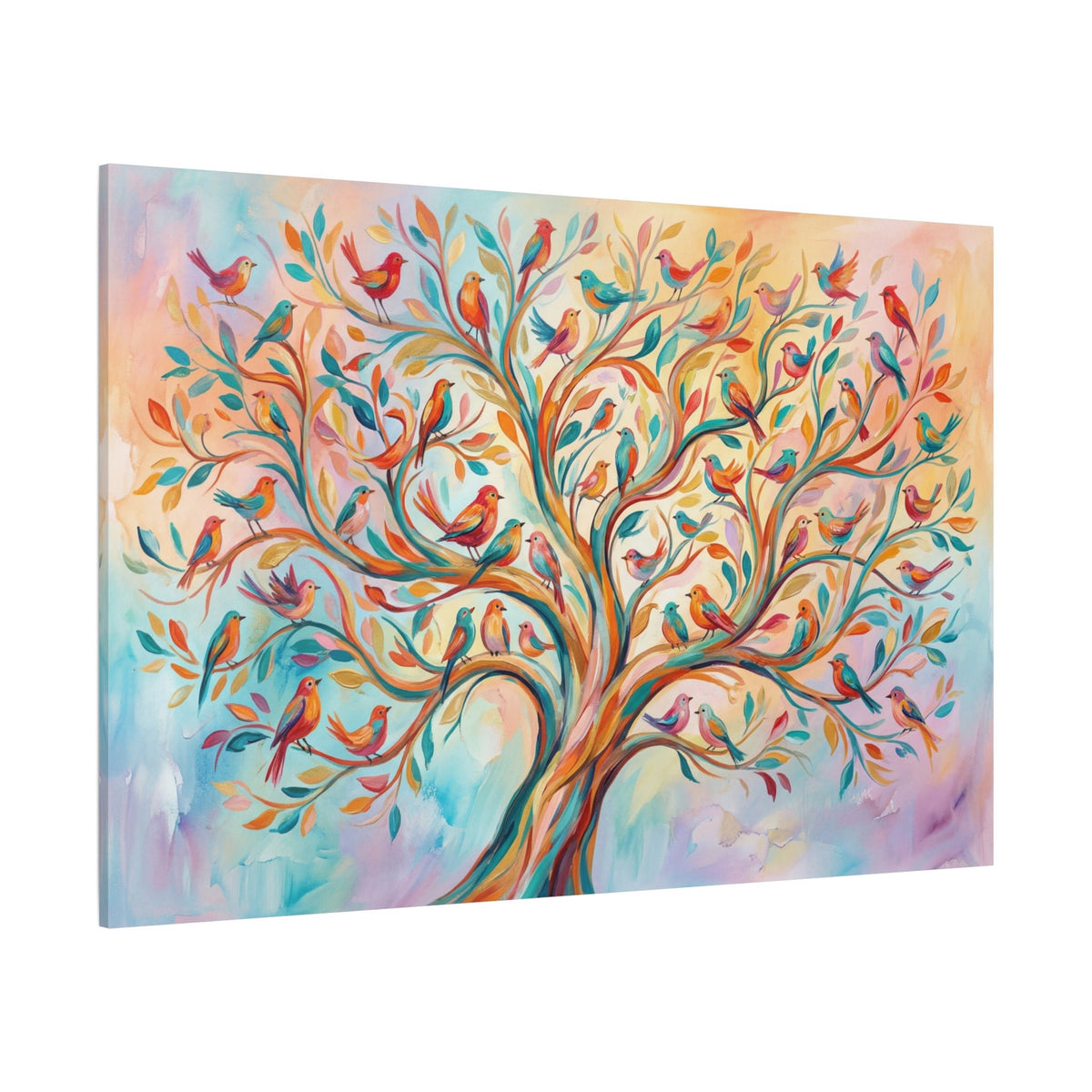 Harmony in Bloom Tree of Songbirds Canvas Wall Art – Colorful Nature Decor for Joyful Interiors - ART OF ROYALS