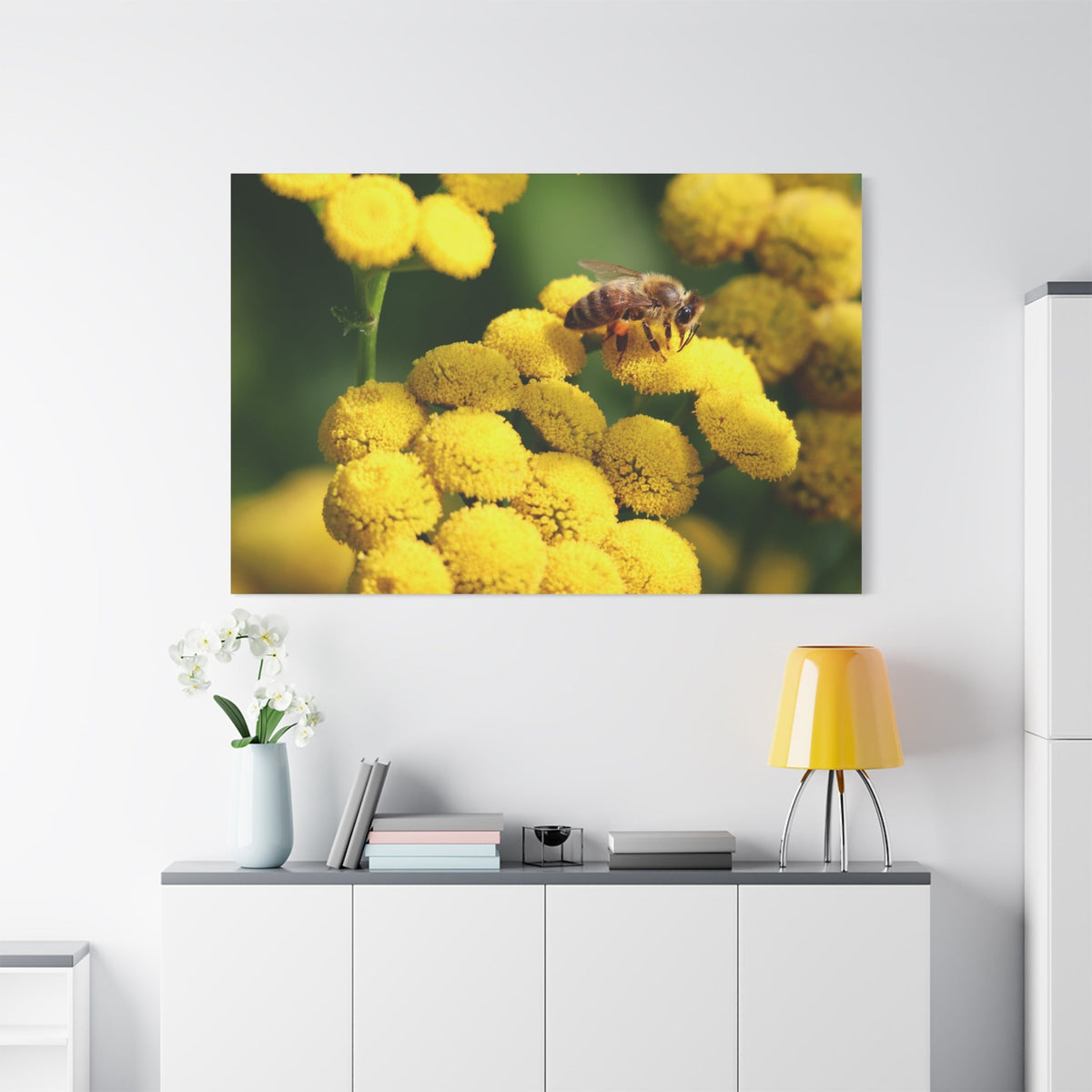 Honeybee on Tansy Flower Canvas Wall Art – A Celebration of Nature’s Harmony - ART OF ROYALS