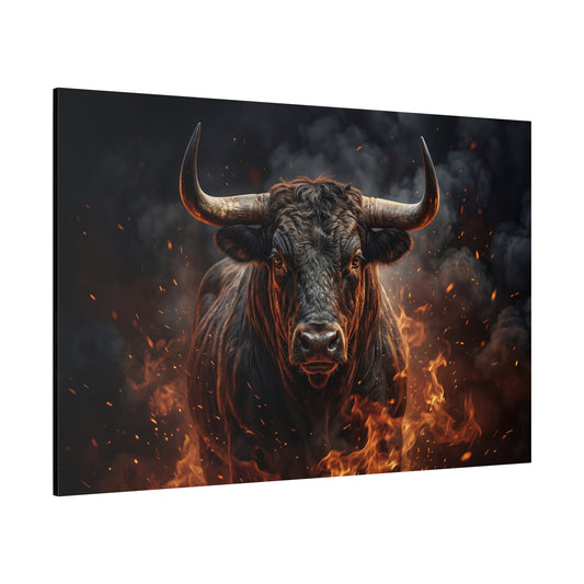 Inferno Strength Fierce Bull Canvas Wall Art – Powerful Fiery Bull Statement Decor - ART OF ROYALS