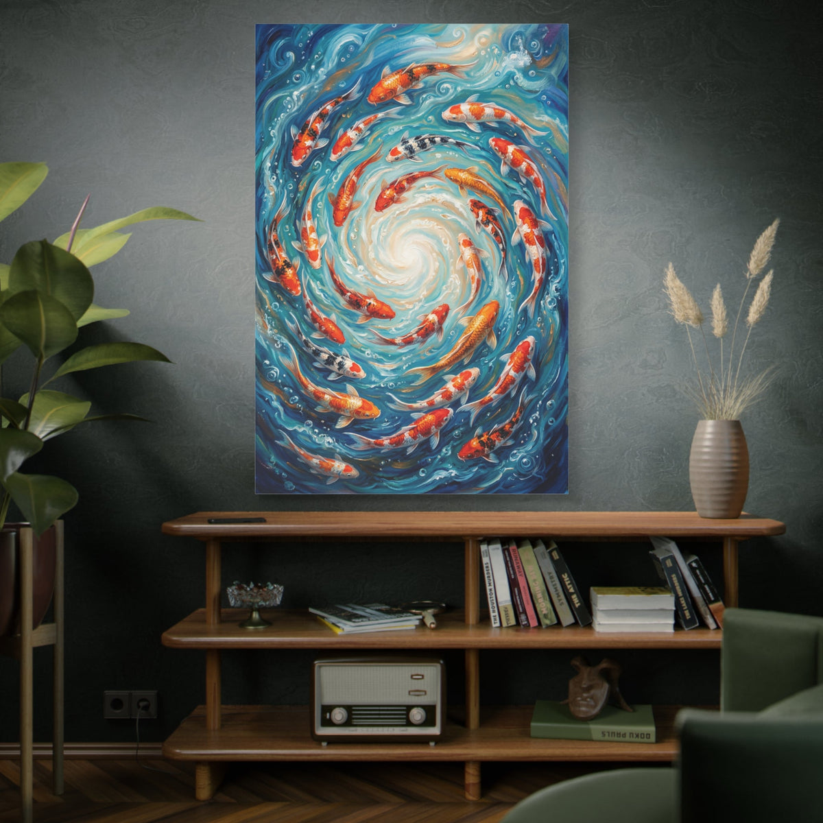 Koi Harmony Spiral Vibrant Koi Fish Canvas Wall Art – Zen Inspired Watercolor Decor - ART OF ROYALS