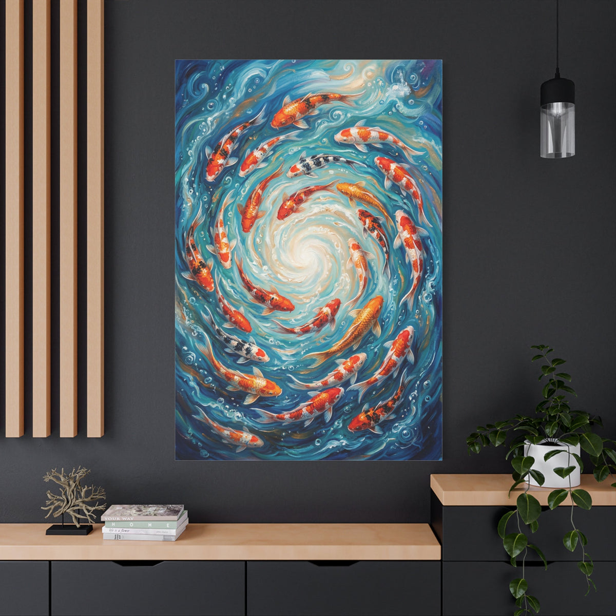 Koi Harmony Spiral Vibrant Koi Fish Canvas Wall Art – Zen Inspired Watercolor Decor - ART OF ROYALS