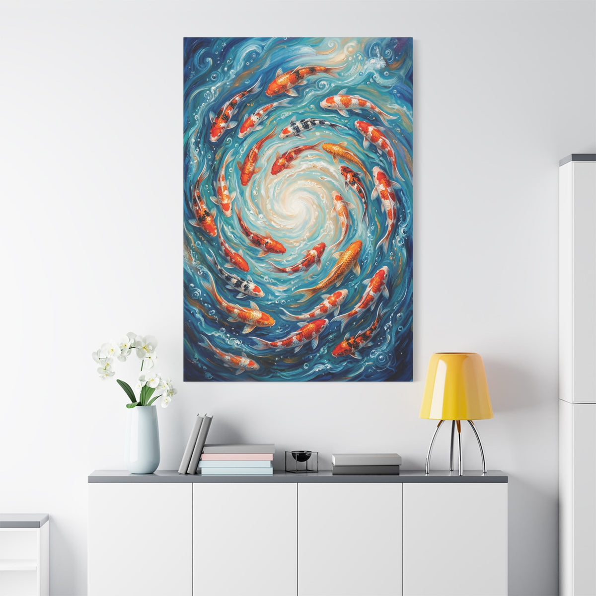 Koi Harmony Spiral Vibrant Koi Fish Canvas Wall Art – Zen Inspired Watercolor Decor - ART OF ROYALS