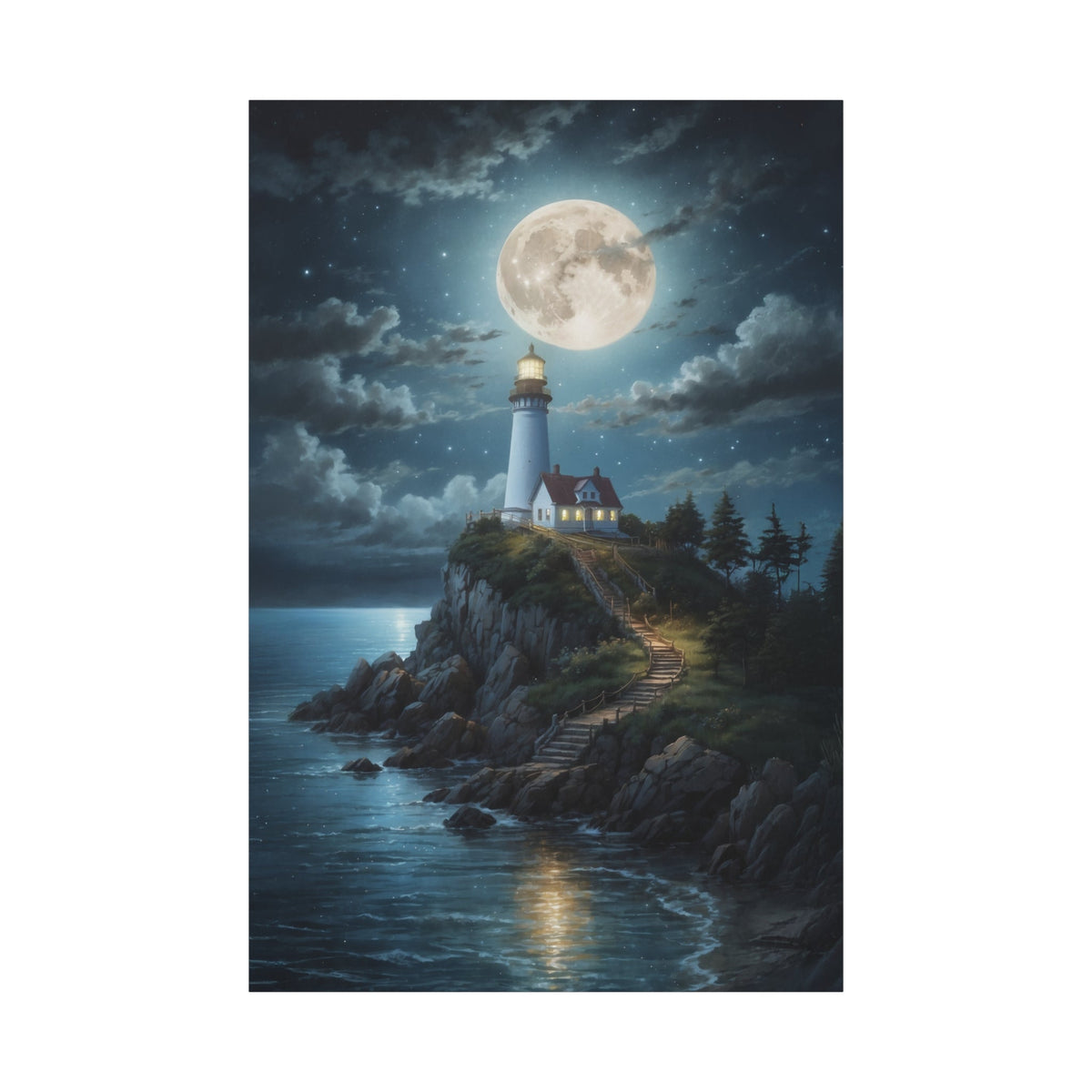 Lighthouse Under the Moon – A Beacon’s Duty - ART OF ROYALS