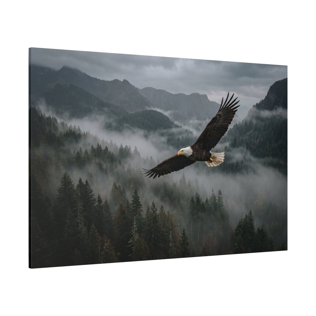 Majestic Bald Eagle Canvas Wall Art – Misty Mountain Forest Wildlife Decor - ART OF ROYALS
