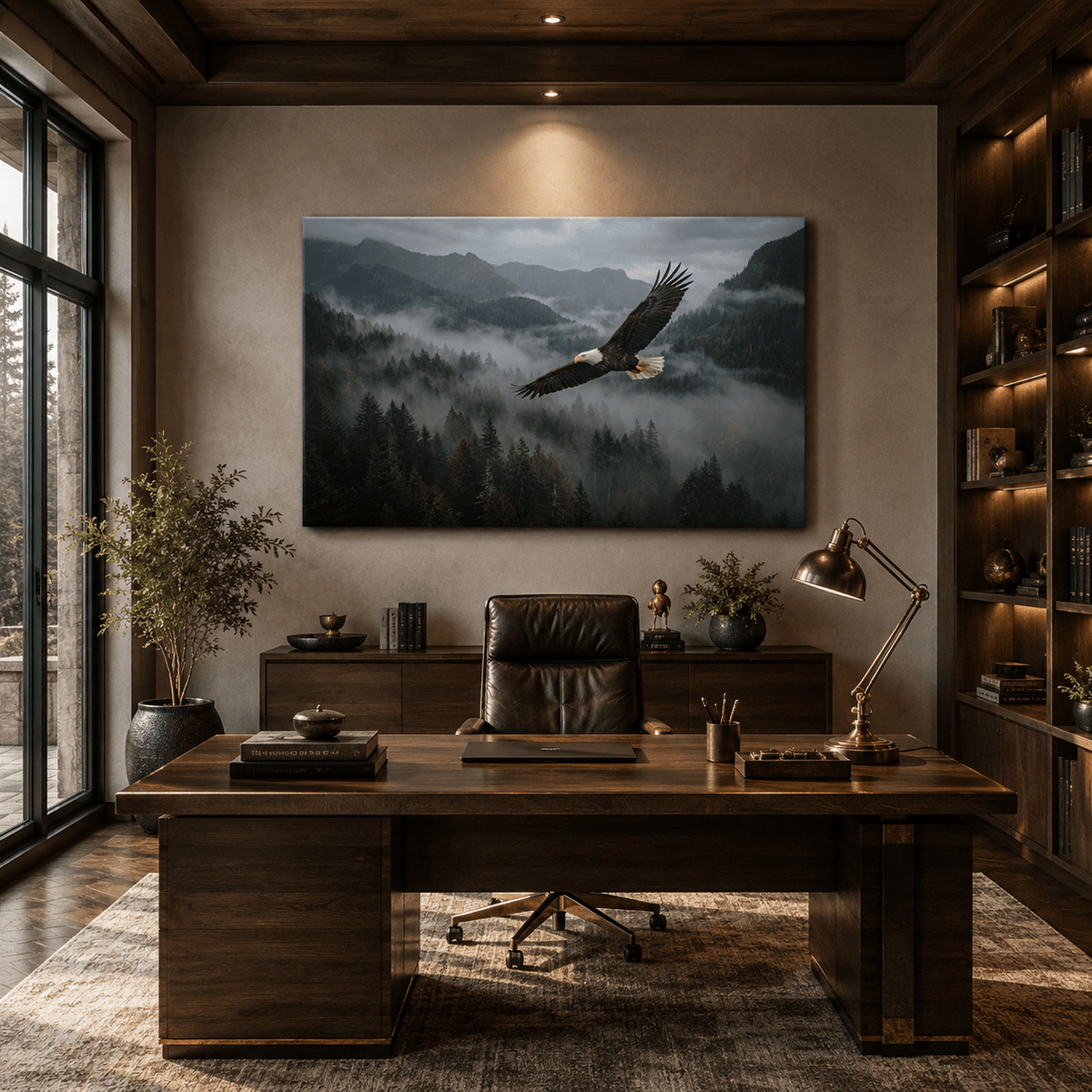 Majestic Bald Eagle Canvas Wall Art – Misty Mountain Forest Wildlife Decor - ART OF ROYALS