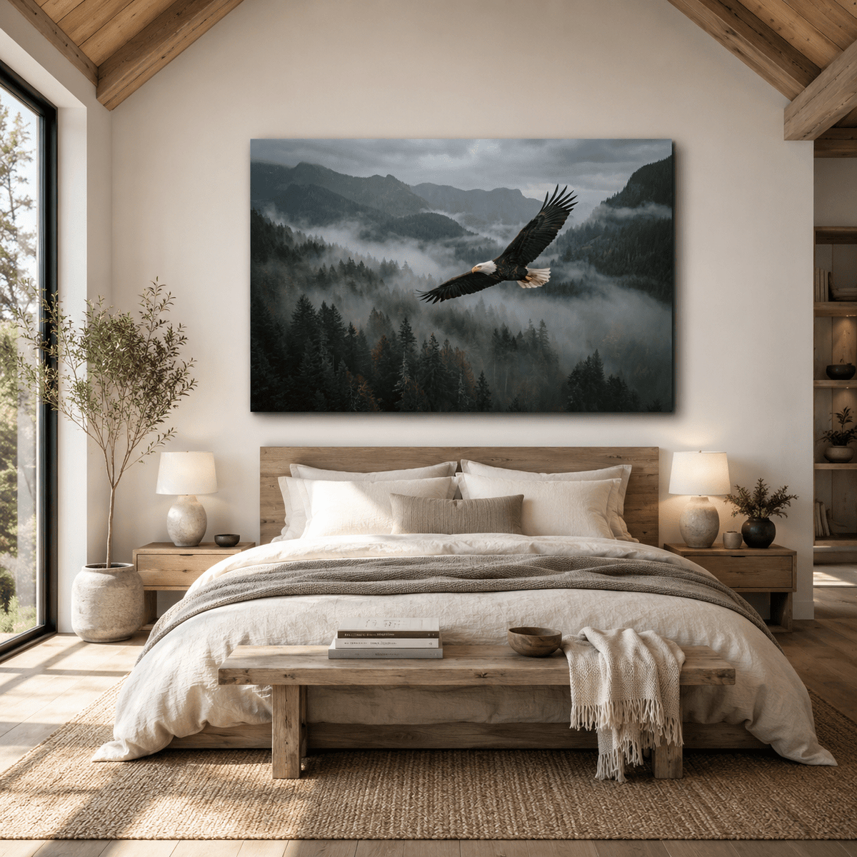 Majestic Bald Eagle Canvas Wall Art – Misty Mountain Forest Wildlife Decor - ART OF ROYALS