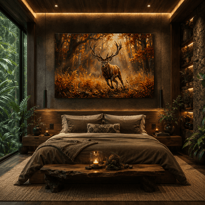 Majestic Charging Stag Canvas Wall Art – Autumn Forest Wildlife Decor - ART OF ROYALS
