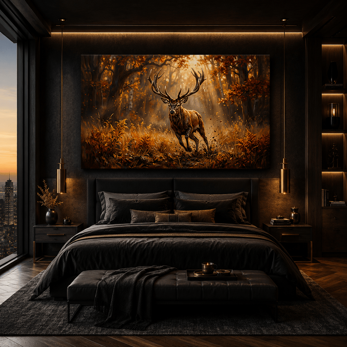 Majestic Charging Stag Canvas Wall Art – Autumn Forest Wildlife Decor - ART OF ROYALS