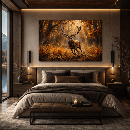 Majestic Charging Stag Canvas Wall Art – Autumn Forest Wildlife Decor - ART OF ROYALS