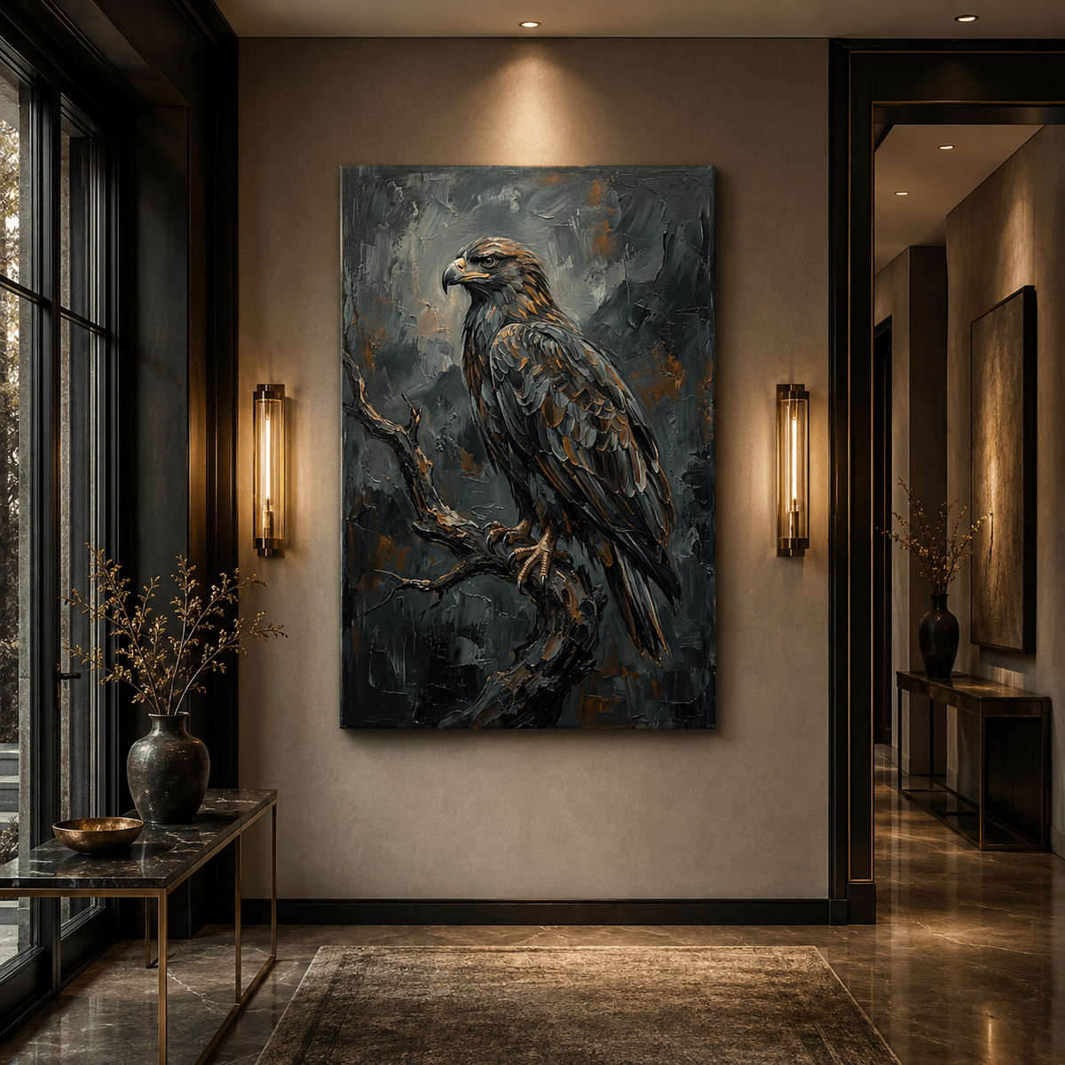 Majestic Eagle Canvas Wall Art – Moody Wildlife Bird Painting for Modern Rustic Decor - ART OF ROYALS