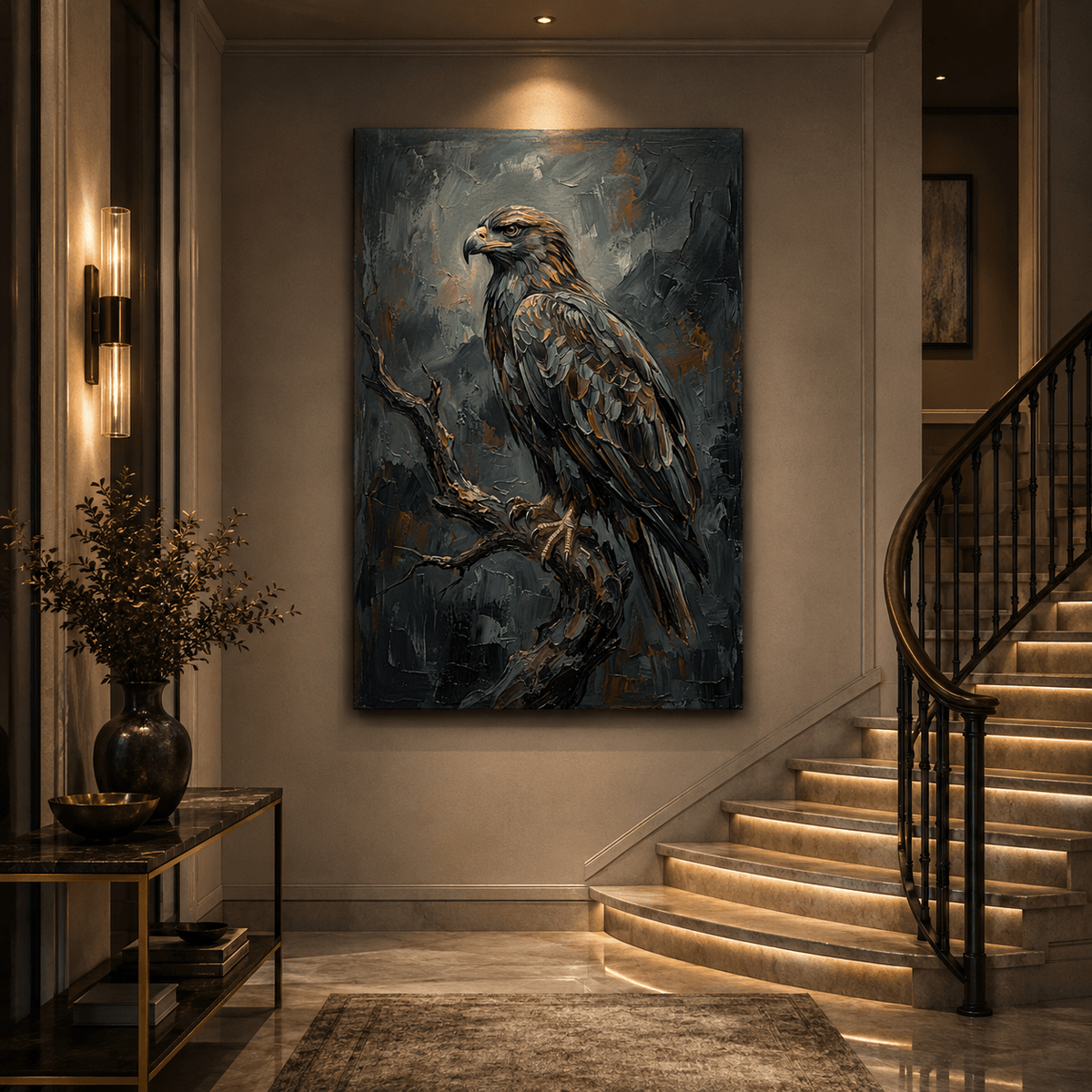 Majestic Eagle Canvas Wall Art – Moody Wildlife Bird Painting for Modern Rustic Decor - ART OF ROYALS