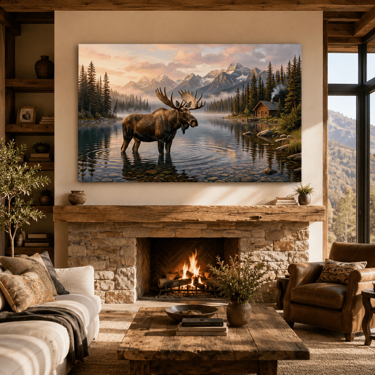 Moose canvas print for open concept homes and lodge interiors