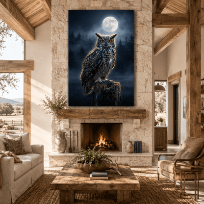 Majestic Owl Under Full Moon Canvas Wall Art – Mystical Night Wildlife Decor - ART OF ROYALS