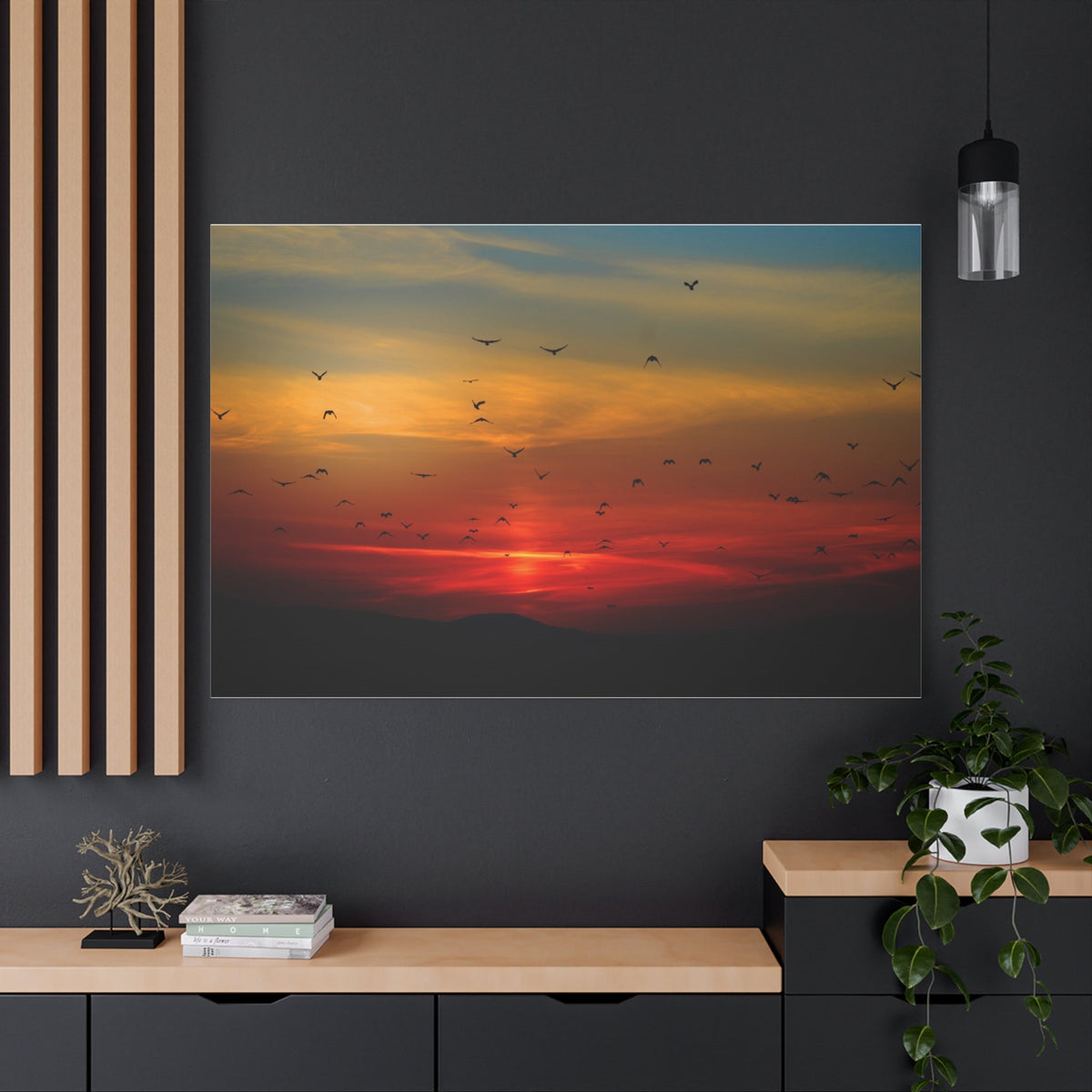 Majestic Peaks – Birds in Flight Over Sunset Mountains - ART OF ROYALS