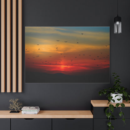 Majestic Peaks – Birds in Flight Over Sunset Mountains - ART OF ROYALS
