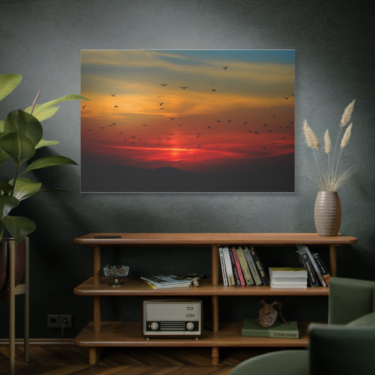Majestic Peaks – Birds in Flight Over Sunset Mountains - ART OF ROYALS