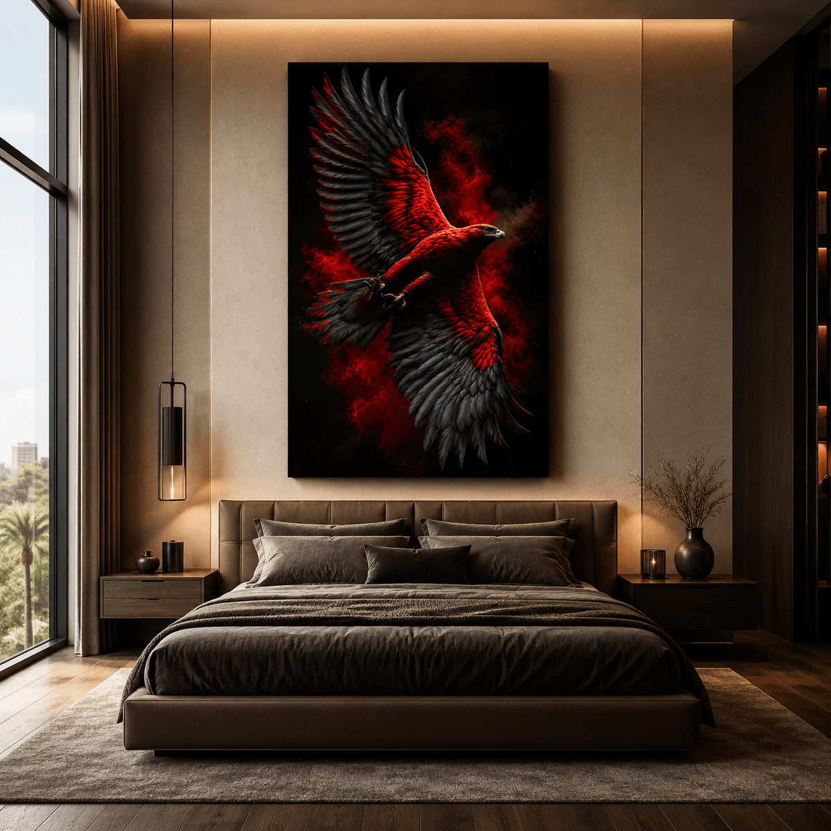 Majestic Red & Black Eagle Canvas Wall Art – Dark Gothic Bird Wings Artwork - ART OF ROYALS