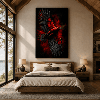Majestic Red & Black Eagle Canvas Wall Art – Dark Gothic Bird Wings Artwork - ART OF ROYALS