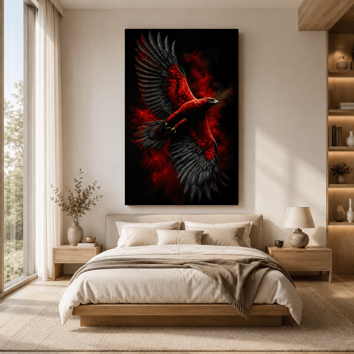 Majestic Red & Black Eagle Canvas Wall Art – Dark Gothic Bird Wings Artwork - ART OF ROYALS