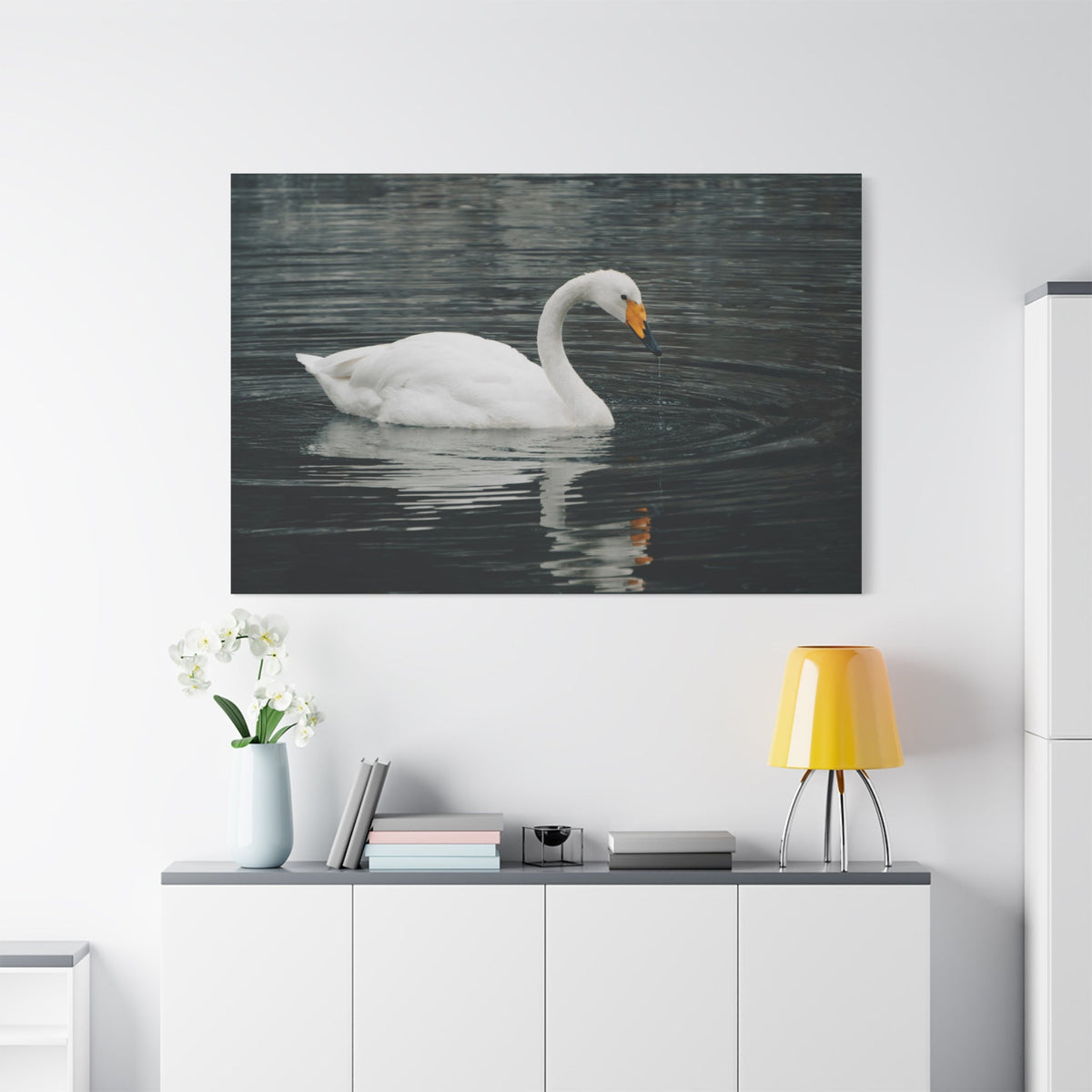 Majestic White Swan Canvas Wall Art – Serenity and Grace - ART OF ROYALS