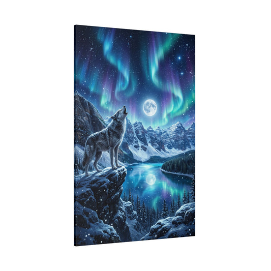 Majestic Wolf Under Northern Lights Canvas Wall Art – Snowy Mountain Night Wildlife Decor - ART OF ROYALS