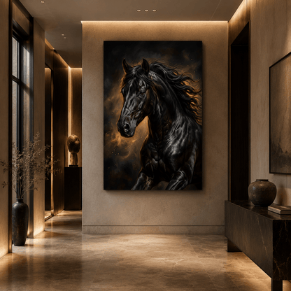 Midnight Majesty Black Stallion Canvas Wall Art – Luxury Horse Wall Decor for Modern Interiors - ART OF ROYALS