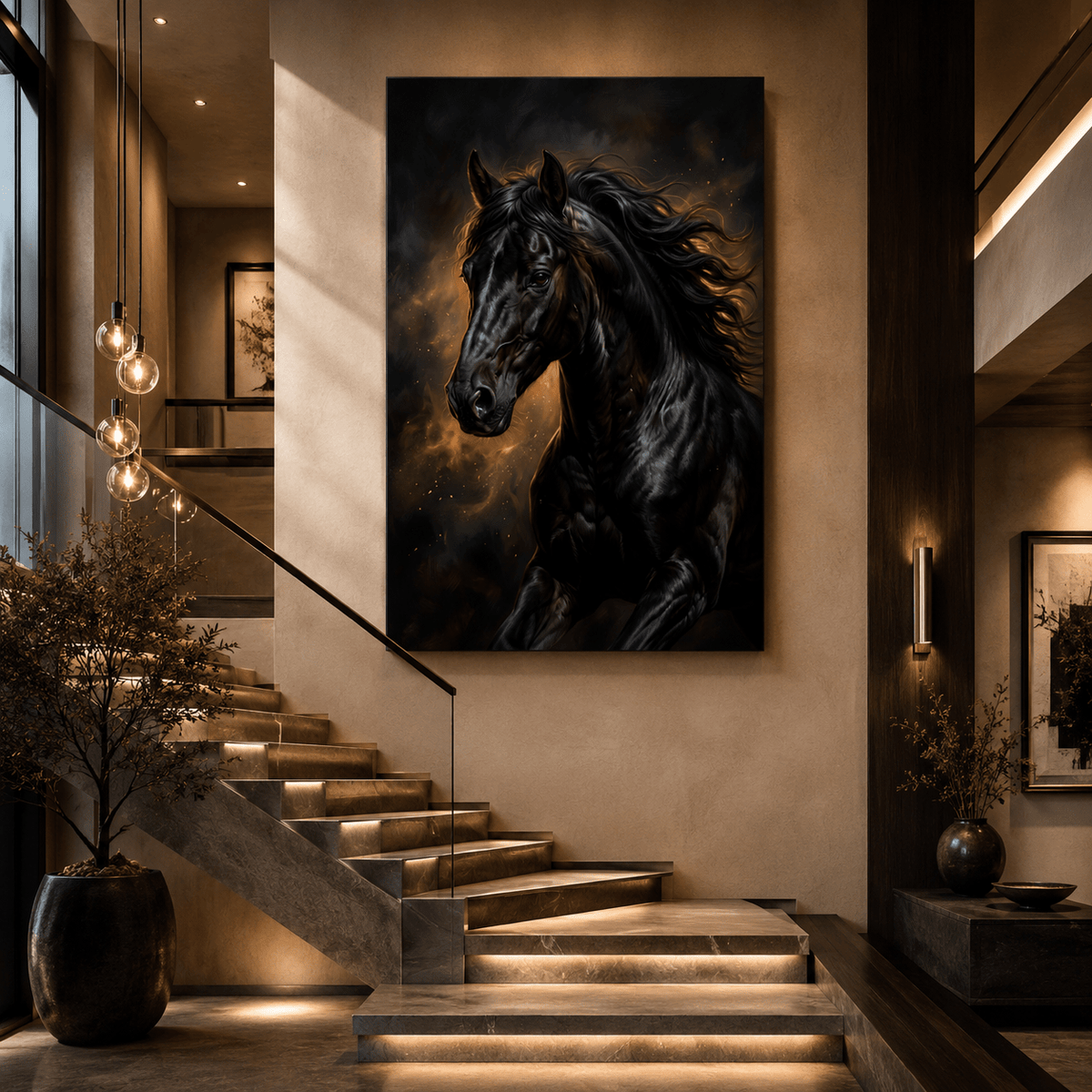 Midnight Majesty Black Stallion Canvas Wall Art – Luxury Horse Wall Decor for Modern Interiors - ART OF ROYALS