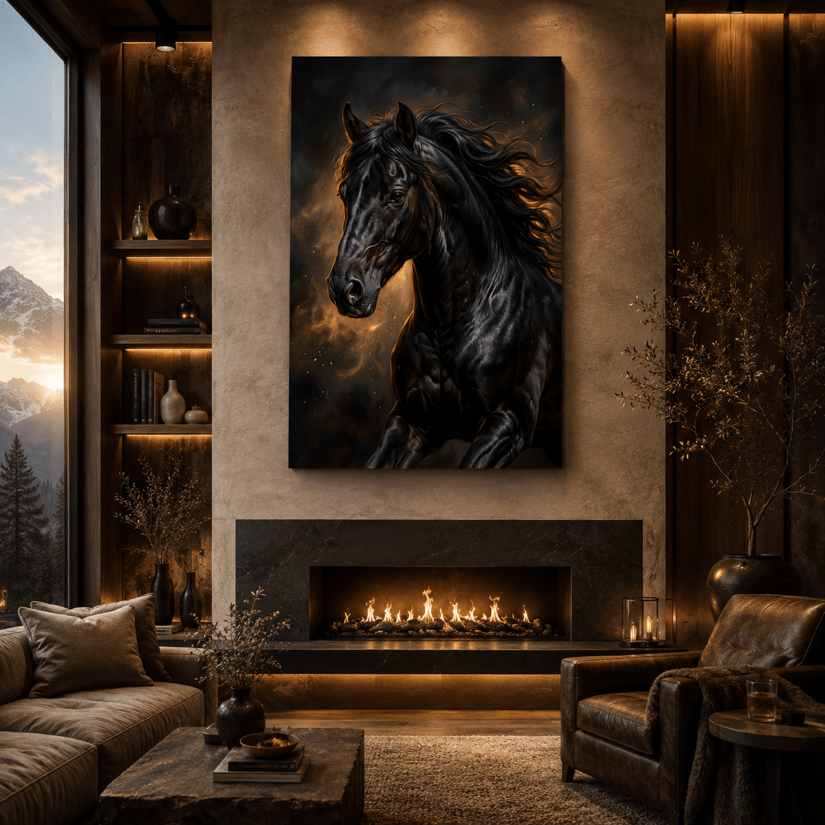Midnight Majesty Black Stallion Canvas Wall Art – Luxury Horse Wall Decor for Modern Interiors - ART OF ROYALS