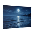 Midnight Ocean Glow Full Moon Beach Canvas Wall Art – Serene Moonlit Ocean Landscape Decor