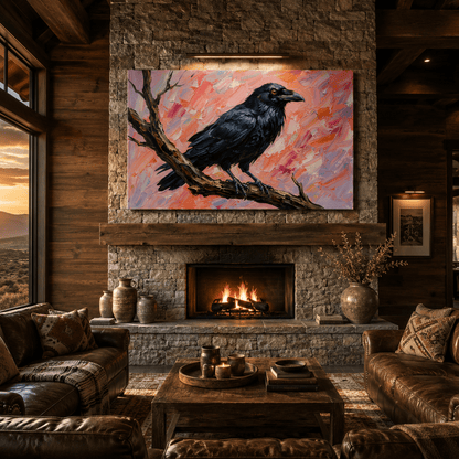 Midnight Raven Abstract Black Bird Canvas Wall Art – Modern Gothic Raven Decor - ART OF ROYALS