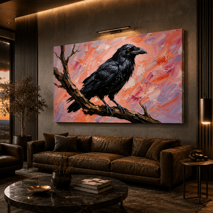 Midnight Raven Abstract Black Bird Canvas Wall Art – Modern Gothic Raven Decor - ART OF ROYALS
