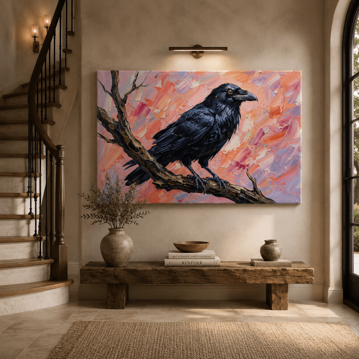 Midnight Raven Abstract Black Bird Canvas Wall Art