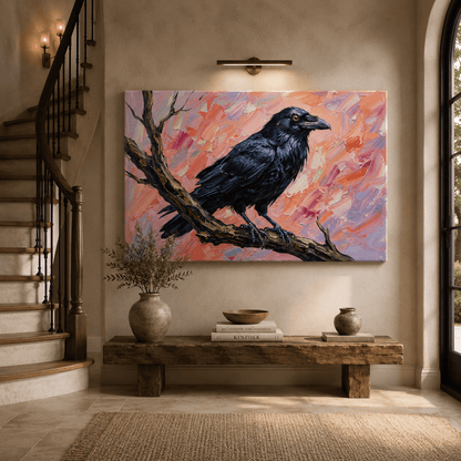 Midnight Raven Abstract Black Bird Canvas Wall Art – Modern Gothic Raven Decor - ART OF ROYALS