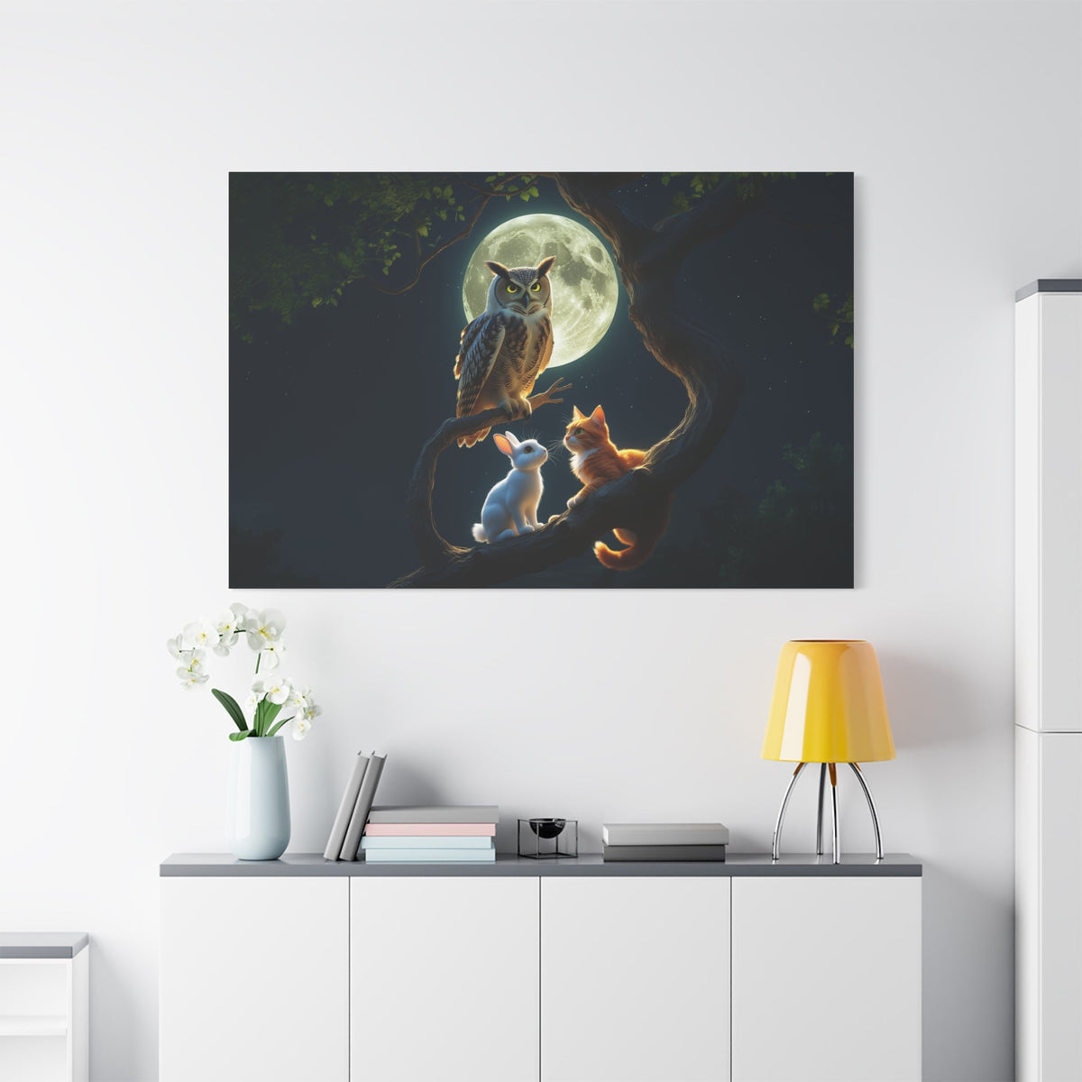 Moonlit Owl Canvas Wall Art – Luxury Night Forest Wildlife Canvas Print - ART OF ROYALS